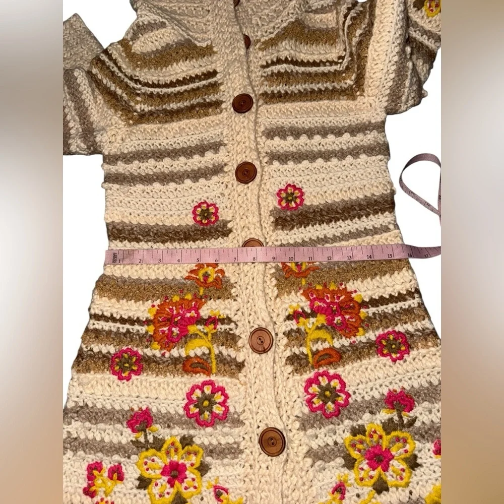 Vintage Anthropologie Y2K Sleeping On Snow Floral Knit Cardigan with Hood Small